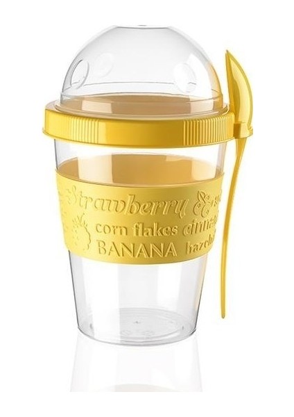 Go Yoğurt Kabı Kaşıklı Plastik Sarı 600 ml