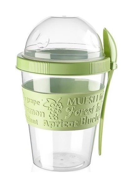 Go Yoğurt Kabı Kaşıklı Plastik Yeşil 600 ml