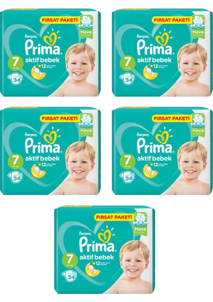Bebek Bezi Aktif Bebek 7 Beden 34 Adet Xx Large Fırsat Paketi 5li Paket 170 Adet
