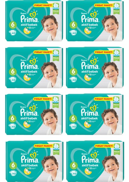 Bebek Bezi Aktif Bebek 6 Beden 40 Adet Ekstra Large Fırsat Paketi 8li Paket 320 Adet