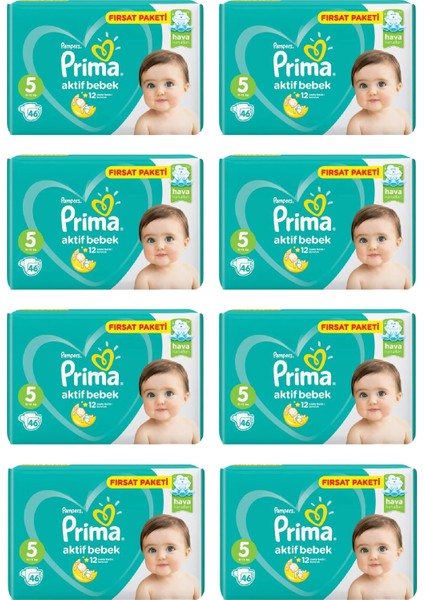 Bebek Bezi Aktif Bebek 5 Beden 46 Adet Junior Fırsat Paketi 8li Paket 368 Adet