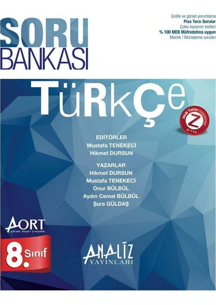 Analiz Yayınları 8.Sınıf Türkçe Aort Yeni Nesil Soru Bankası