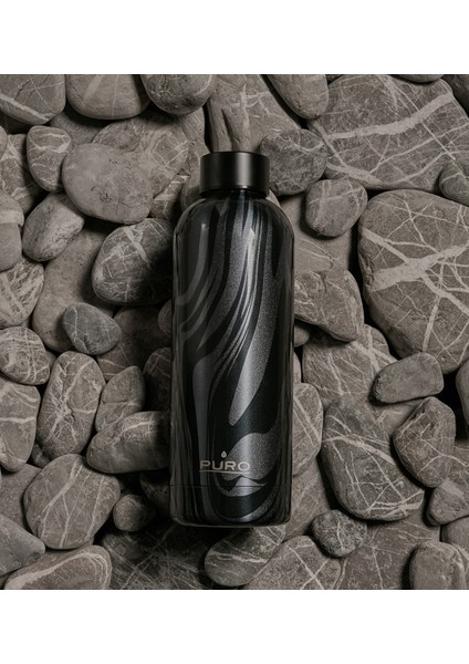 Hot&Cold Paslanmaz Çelik Termos Optik Mat Siyah Akışkan Desenli 500 ml