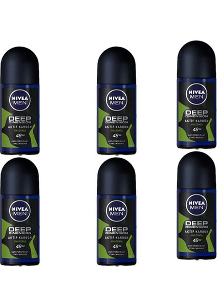 Men Deep Dimension Amazonia Roll-On Deodorant 50 ml Erkek 6 Adet