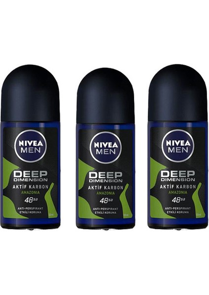 Men Deep Dimension Amazonia Roll-On Deodorant 50 ml Erkek 3 Adet