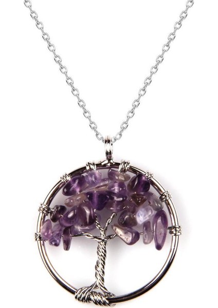 Tel Sarmalı Ametist Hayat Ağacı Doğal Taş Kolye