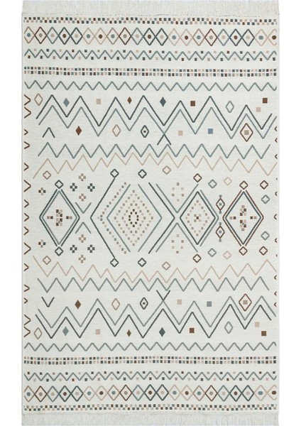 Arya Ar 05 Beige Blue Bej Mavi Yıkanabilir Pamuk Kilim 80 x 150 cm