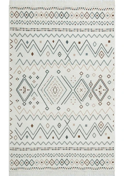 Eko Halı Arya Ar 05 Beige Blue Bej Mavi Yıkanabilir Pamuk Kilim 80 x 150 cm