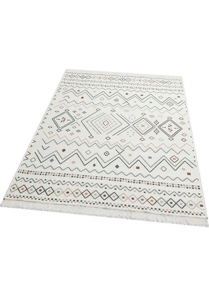 Arya Ar 05 Beige Blue Bej Mavi Yıkanabilir Pamuk Kilim 80 x 150 cm