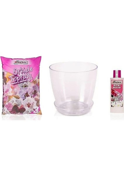 Çiçek Sarayı Orkide Bakım Kiti Toprağı + Şeffaf Saksı + Besini