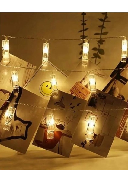 Transparan Mandallı LED Işık Süs 1,5 Metre Günışığı 10 Mandal Dekor