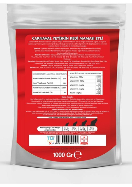 Etli Yetişkin Kedi Maması 1 kg - Kilitli Ambalaj