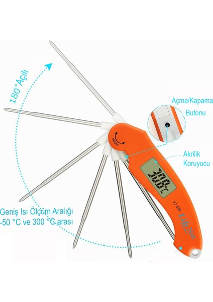 Life Net Medikal KT-600 Dijital Yemek Gıda Mutfak Termometre Sıcaklık Ölçer