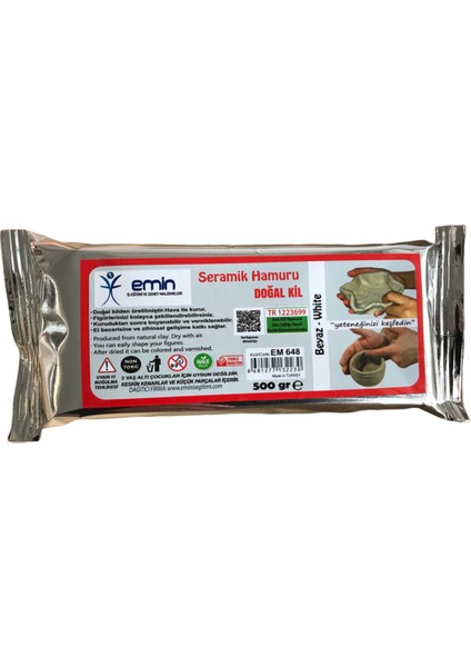 Emin İş Eğitimi Emin İş Eğitim Doğal Beyaz Kil Seramik Hamuru 500 gr