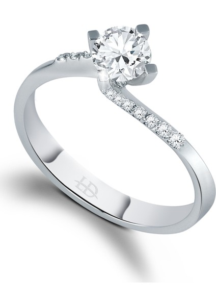 0.50 Ct F Renk Pırlanta Yan Taşlı Tektaş Yüzük