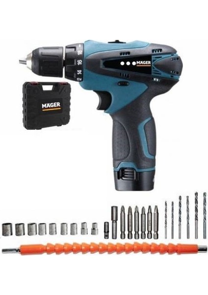 20 V 3 Ah Çift Akülü Kutulu Işıklı Vidalama Şarjlı Matkap 30'lu Professional Set