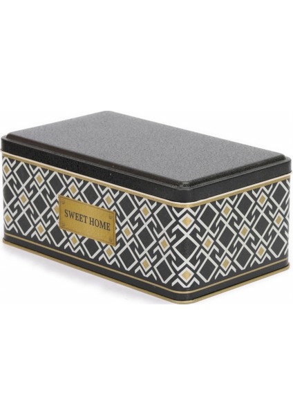 Sultan Desenli Dikdörtgen Çok Amaçlı Metal Erzak Saklama Kabı 3.6 lt - Siyah