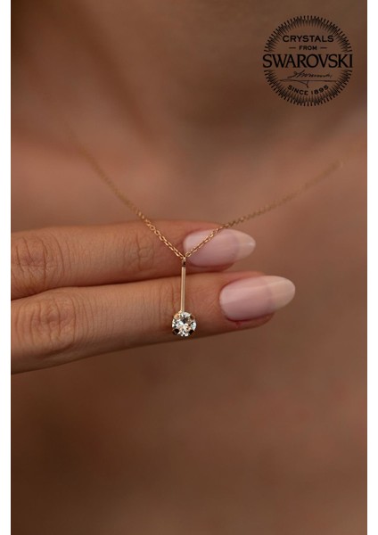 Taşlı Çubuk Model Rose Kaplama Gümüş Kolye