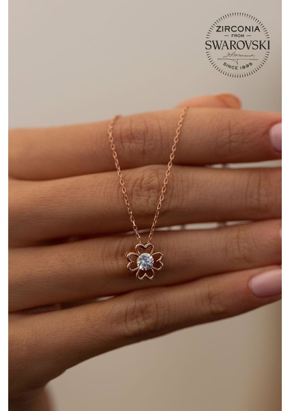 Taşlı Yonca Model Rose Kaplama Gümüş Kolye fiyatları