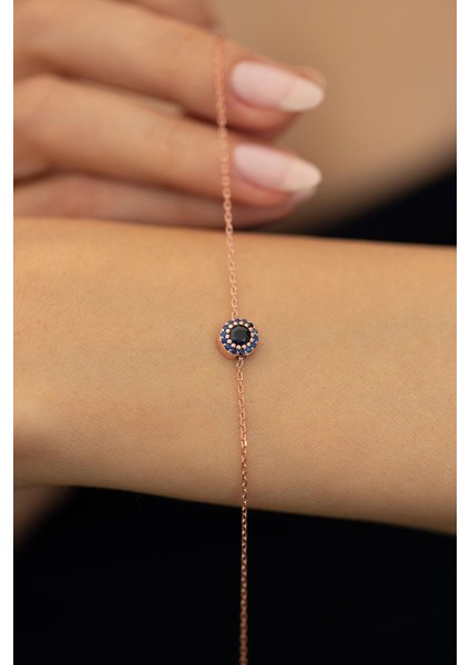 Safir Taşlı Rose Kaplama Gümüş İtalyan Bileklik