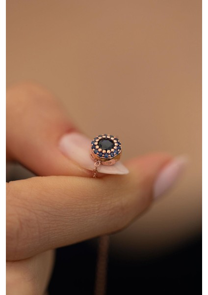 Safir Taşlı Rose Kaplama Gümüş İtalyan Bileklik