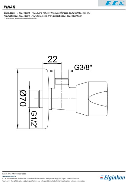 ECA Pınar Ara Taharet Musluğu 102111104 fiyatları