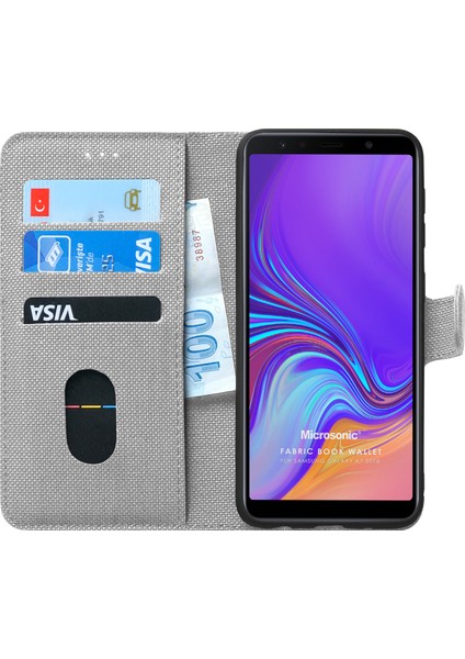 Samsung Galaxy A7 2018 Kılıf Fabric Book Wallet Gri