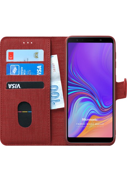 Samsung Galaxy A7 2018 Kılıf Fabric Book Wallet Kırmızı