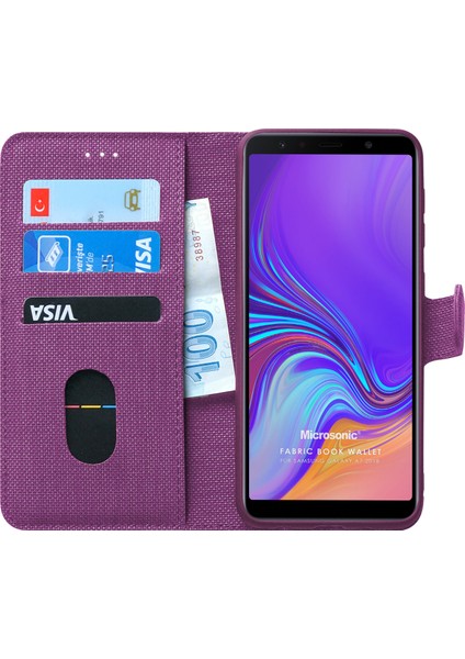 Samsung Galaxy A7 2018 Kılıf Fabric Book Wallet Mor