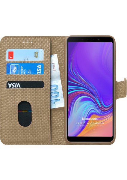 Samsung Galaxy A9 2018 Kılıf Fabric Book Wallet Gold