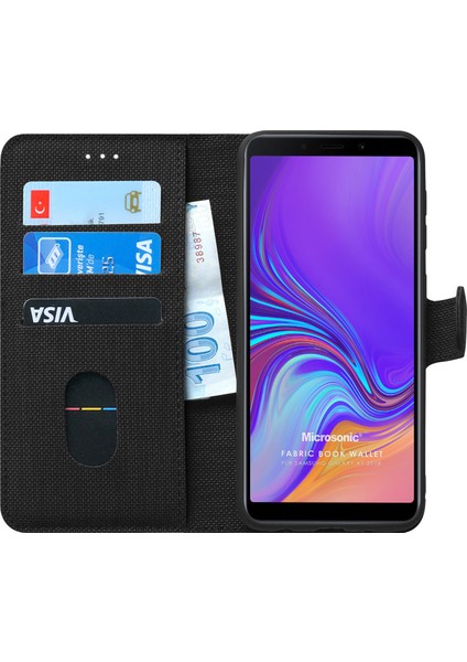 Samsung Galaxy A9 2018 Kılıf Fabric Book Wallet Siyah