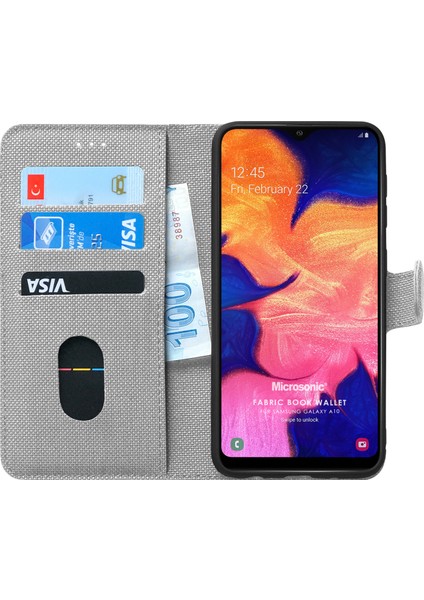 Samsung Galaxy A10 Kılıf Fabric Book Wallet Gri