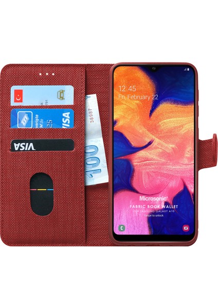 Samsung Galaxy A10 Kılıf Fabric Book Wallet Kırmızı