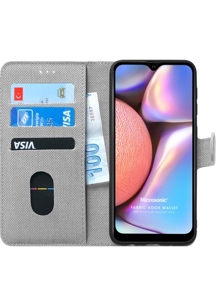 Samsung Galaxy A10s Kılıf Fabric Book Wallet Gri