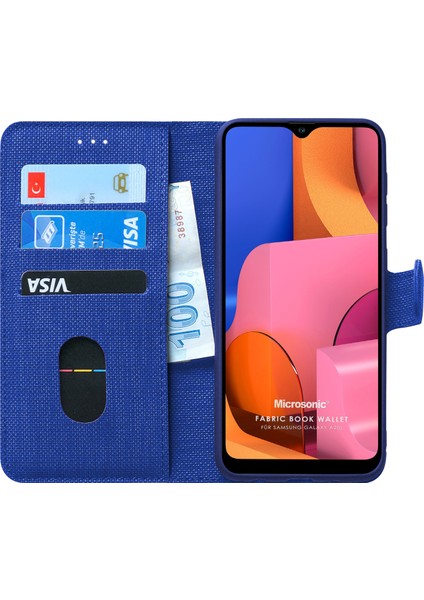 Samsung Galaxy A20s Kılıf Fabric Book Wallet Lacivert