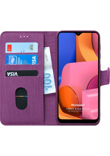 Samsung Galaxy A20s Kılıf Fabric Book Wallet Mor