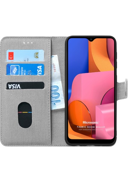 Samsung Galaxy A20s Kılıf Fabric Book Wallet Gri