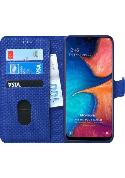 Samsung Galaxy A30 Kılıf Fabric Book Wallet Lacivert