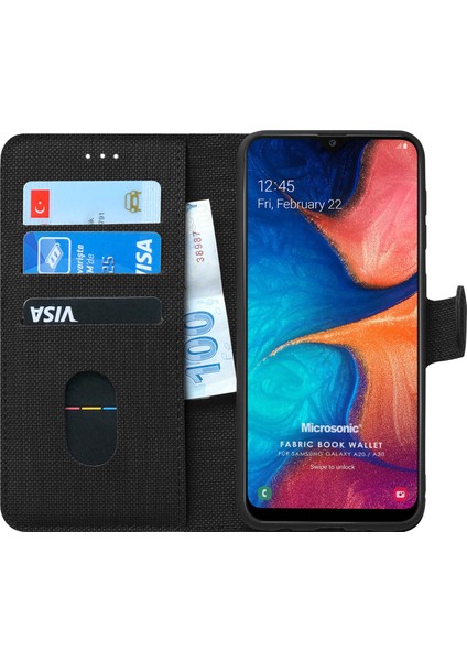 Samsung Galaxy A30 Kılıf Fabric Book Wallet Siyah