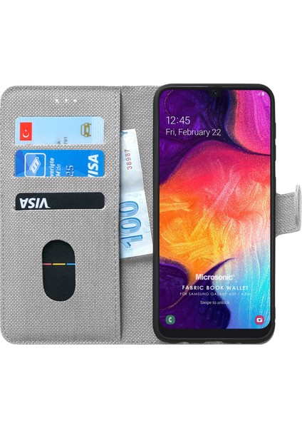 Samsung Galaxy A30s Kılıf Fabric Book Wallet Gri