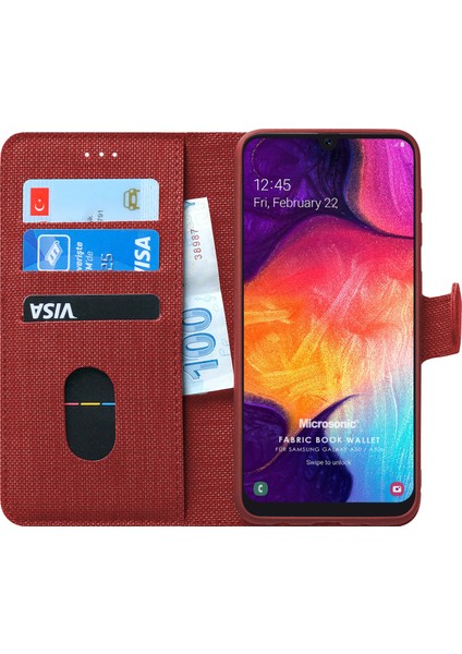Samsung Galaxy A30s Kılıf Fabric Book Wallet Kırmızı