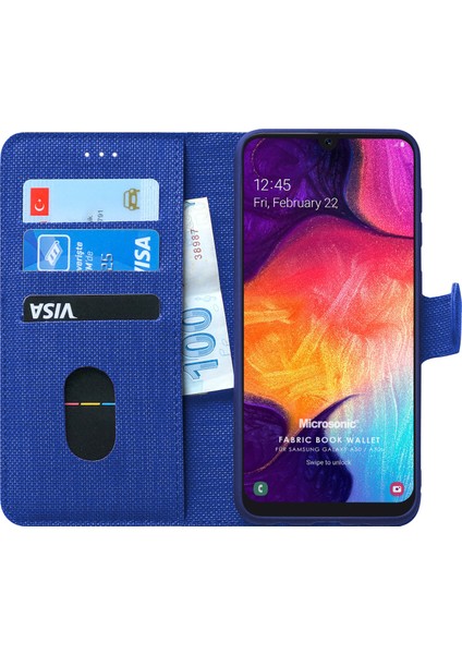Samsung Galaxy A30s Kılıf Fabric Book Wallet Lacivert