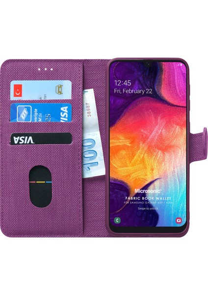 Samsung Galaxy A30s Kılıf Fabric Book Wallet Mor