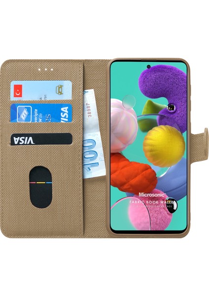Samsung Galaxy A51 Kılıf Fabric Book Wallet Gold