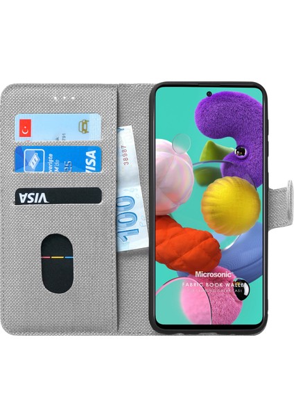 Samsung Galaxy A51 Kılıf Fabric Book Wallet Gri