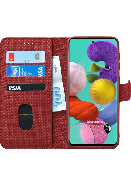 Samsung Galaxy A51 Kılıf Fabric Book Wallet Kırmızı