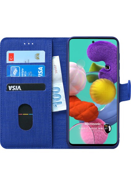 Samsung Galaxy A51 Kılıf Fabric Book Wallet Lacivert