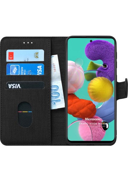 Samsung Galaxy A51 Kılıf Fabric Book Wallet Siyah