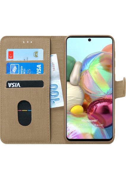 Samsung Galaxy A71 Kılıf Fabric Book Wallet Gold