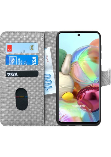 Samsung Galaxy A71 Kılıf Fabric Book Wallet Gri